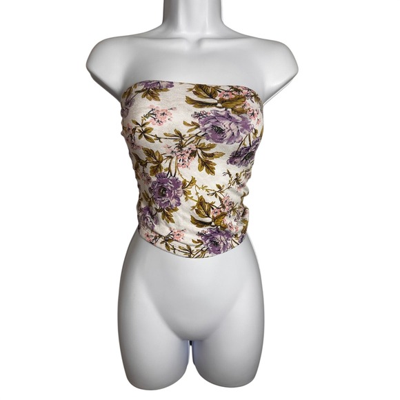 American Eagle Outfitters Tops - American Eagle Soft & Sexy Floral Tube Top White Purple Strapless Bandeau Large
